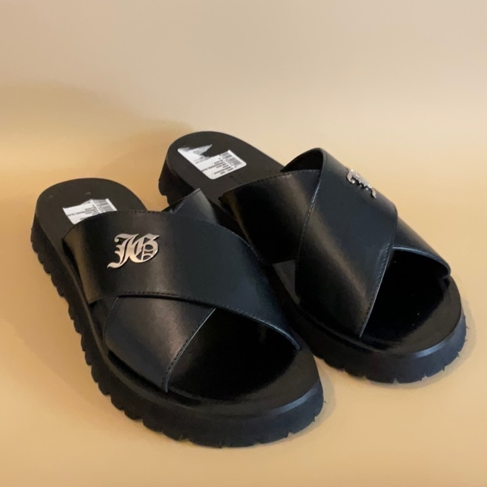 John Galliano black crisscross slide